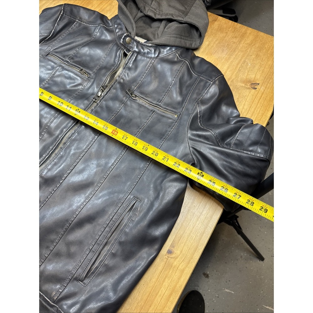 Levi's Men's Black Faux Leather Hooded Jacket Zip Front Coat Sz Large Biker - Picture 13 of 16